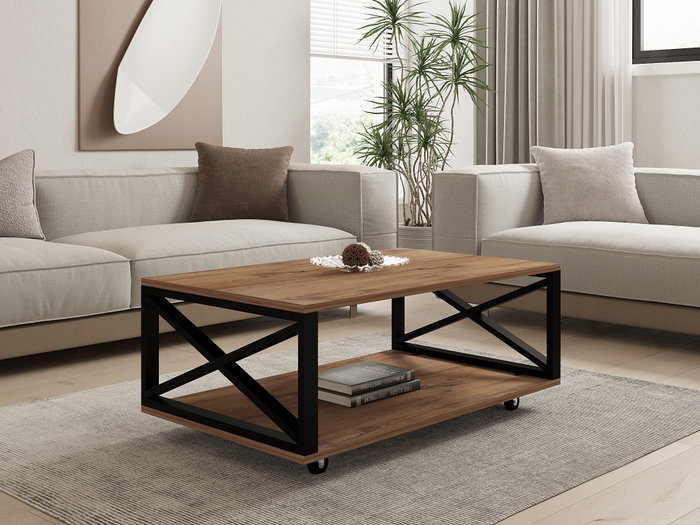 Hanah Home Mesa de centro Refia de 2 niveles en Pino Atlántico Hanah Home Mesa de centro Refia de 2 niveles en Pino Atlántico
